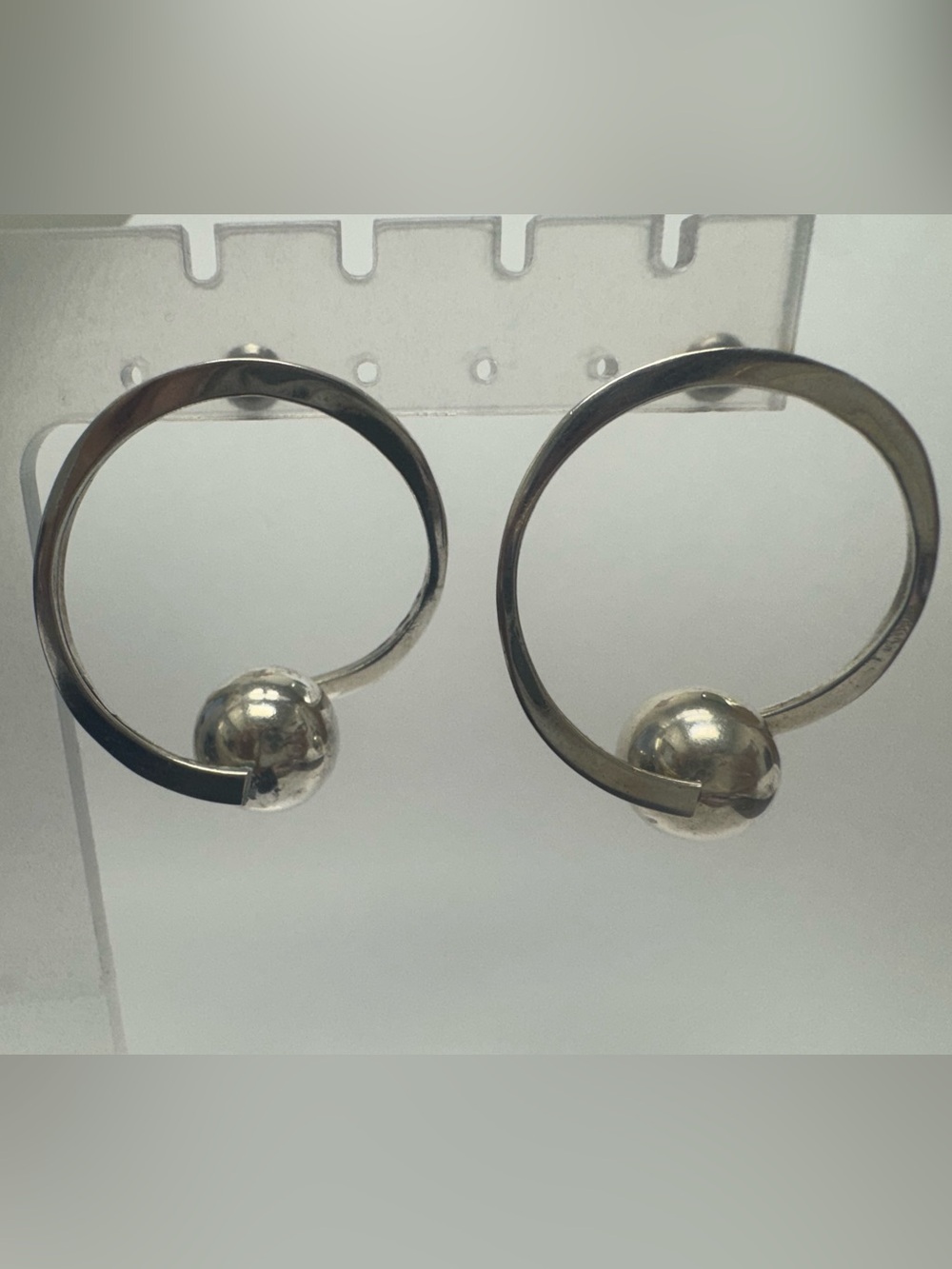 Vintage Taxco 925 Sterling Silver Modernist Hoop Earrings